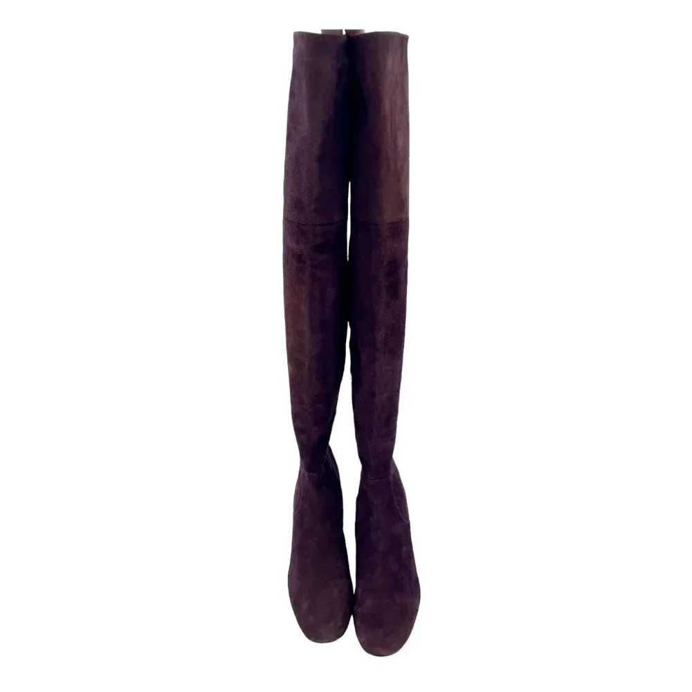 Sam Edelman Elina Suede Leather Over Knee Boots Burgundy Boots Sz 6 New